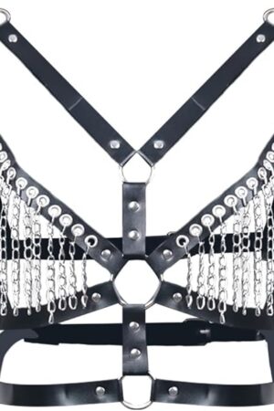 Women Sexy Chest Belt Leather Body Harness Belt Silver Tassel Chest Chain Shoulder Waist Belt Punk Waist Harness Belt Exotic Bra Lingerie Rave Backless Body Chain Roleplay Cosplay Nightclub Party