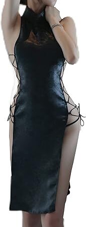 Womens Sexy Cheongsam Cosplay Lingerie Mesh Embroidery Dress Babydoll Nightgown Suit