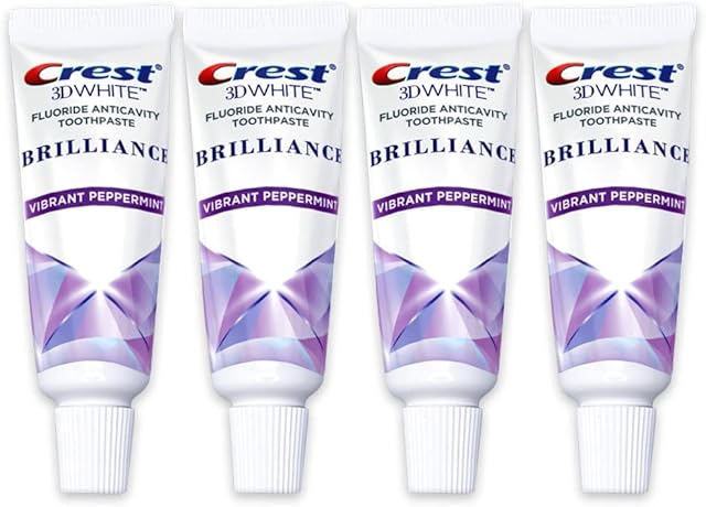 Crest 3D White Brilliance Toothpaste, Vibrant Peppermint, Travel Size 085 oz (24g) - Pack of 4