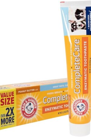 Arm & Hammer Enzymatic Dog Toothpaste - Peanut Butter Flavored - Baking Soda Infused - Complete Canine Oral Care for Fresh Breath & Dental Wellness - 62 oz