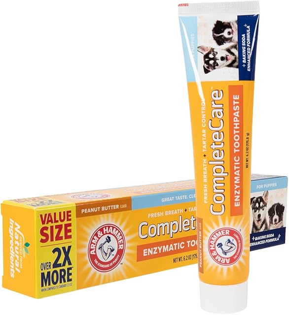 Arm & Hammer Enzymatic Dog Toothpaste - Peanut Butter Flavored - Baking Soda Infused - Complete Canine Oral Care for Fresh Breath & Dental Wellness - 62 oz