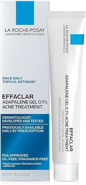 La Roche-Posay Effaclar Adapalene Gel 01% Acne Treatment, Retinoid Cream, Acne Medication Gel For Blackheads & Whiteheads, Oil Free, Helps Clear And Prevent Blemishes & Clogged Pores