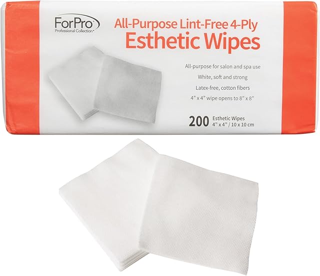 ForPro Professional Collection All-Purpose Lint-Free 4-Ply Esthetic Wipes, Non-Woven, For Salon and Spa Use, Soft, Strong and Durable, Latex-Free, 4" x 4", 200-Count