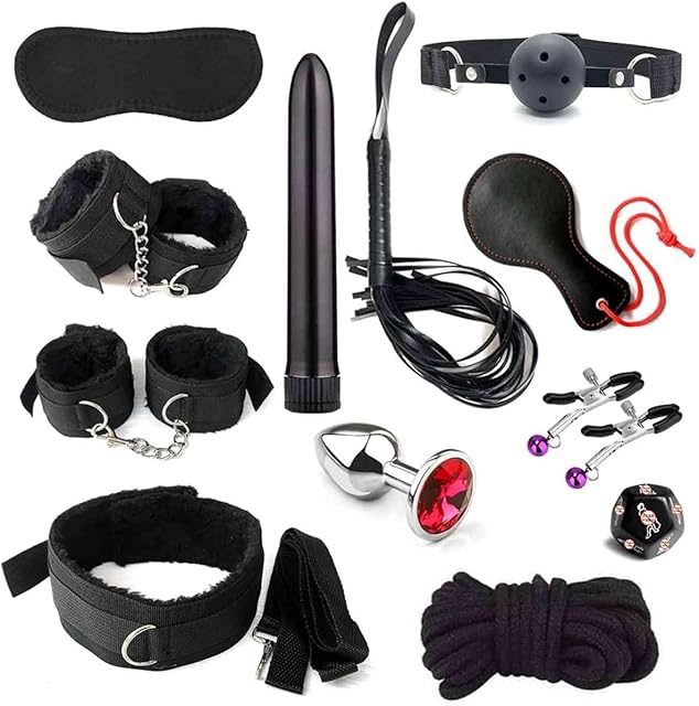BDSM Bondage Kit Adult Restraints Sex Toys, Neck to Wrist Adjustable Bondage Gear & Accessories, Behind Back Handcuffs Collar with Blindfold Bed Straps Restraints Sex Ropes Sweater N6