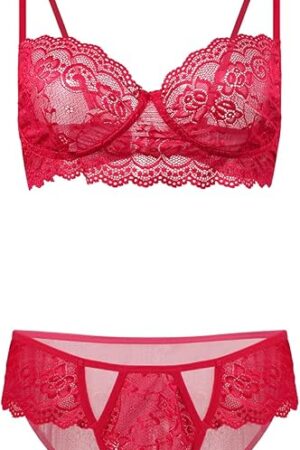 Women Lace Lingerie Set Sexy, Push Up Embroidery Underwire Bra with Hollowed Out Underwear for Bridal Dress, Boudoir Shoot