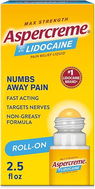 Aspercreme Odor Free Max Strength Lidocaine Pain Relief Liquid with Roll-On No Mess Applicator, 25 oz