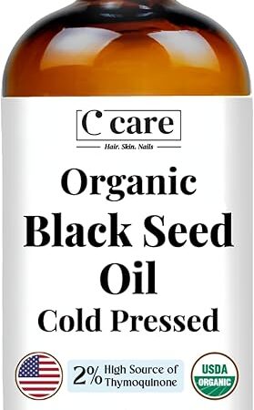 Black Seed Oil Organic Cold Pressed Unrefined Glass Bottle | USDA Certified Organic Black Cumin Seed Oil | High Thymoquinone Omega 3 6 9 | for Immune Support, Joints, Digestion, Hair & Skin | 8 Fl oz