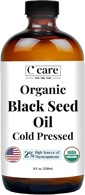 Black Seed Oil Organic Cold Pressed Unrefined Glass Bottle | USDA Certified Organic Black Cumin Seed Oil | High Thymoquinone Omega 3 6 9 | for Immune Support, Joints, Digestion, Hair & Skin | 8 Fl oz