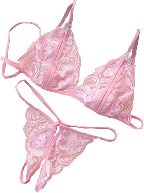 Women's sexy lace transparent open gear three-point erotic lingerie open crotch set