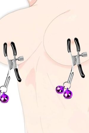BDSM Nipple Clamps Adjustable Metal Nipple Toys with Purple-Bells, Bondage Sex Toys for Women & Couples, Nipple Clips BDSM Toys for Sensory Play & Teasing, Nipple Rings Adult Sex Toys Sexual Wellness