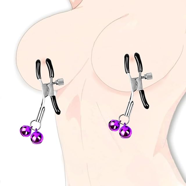 BDSM Nipple Clamps Adjustable Metal Nipple Toys with Purple-Bells, Bondage Sex Toys for Women & Couples, Nipple Clips BDSM Toys for Sensory Play & Teasing, Nipple Rings Adult Sex Toys Sexual Wellness