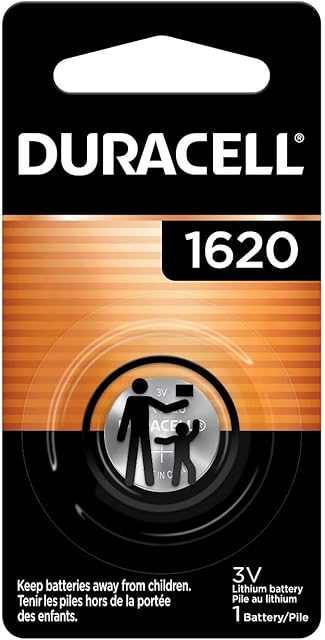 Duracell 1620 3V Lithium Battery, 1 Count Pack, Lithium Coin Battery for Medical and Fitness Devices, Watches, and more, CR Lithium 3 Volt Cell