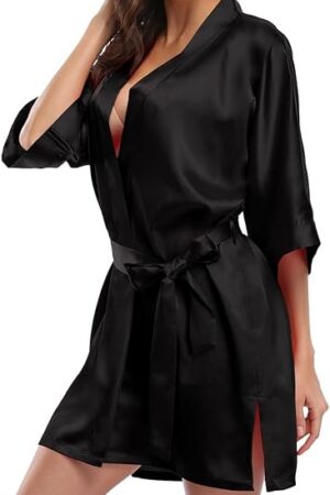 Women's Satin Robe Bride & Bridesmaid Wedding Party Bathrobe Short Kimono Gown