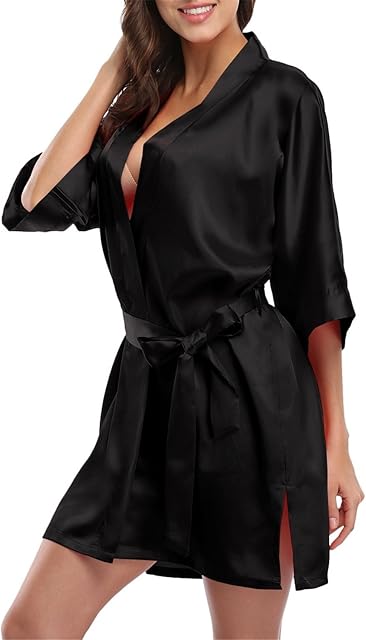 Women's Satin Robe Bride & Bridesmaid Wedding Party Bathrobe Short Kimono Gown