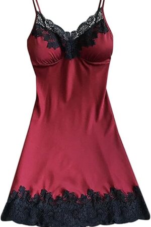 Women Sexy Sleepwear Lace Chemise Lingerie Nightgown Full Slip Babydoll Sleepwear Pajama Dress Build in Bra Nightwear