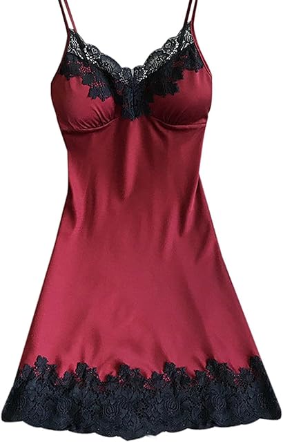 Women Sexy Sleepwear Lace Chemise Lingerie Nightgown Full Slip Babydoll Sleepwear Pajama Dress Build in Bra Nightwear