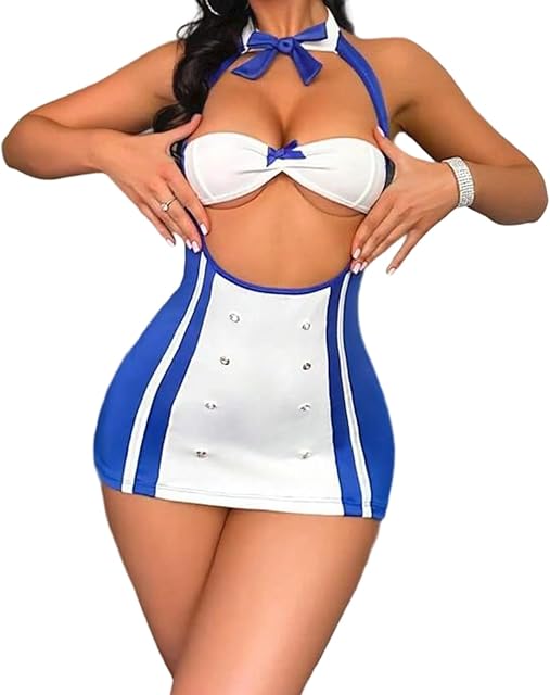 Women Naughty Mini Lingerie Skirt Outfit Sexy Sheer Floral Lace Bow Garter Babydoll Pjs Set Halloween Nightwear