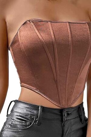 Women's Strapless Corset Top Open back Bustier Satin Sleeveless Sexy Tube Crop Outfits Corset Summer Corset Top