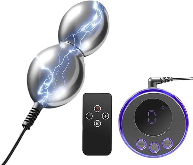 Electric Shock Metal Anal Plug Stainless Steel Anal Beads Electric Butt Plug with Remote Metal Anal Plug for Electro Sex Stimulation, Estim Prostate Massager with 8 Shock Modes 19 Intensities