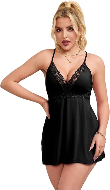 Women's Sexy V-Neck Backless Babydoll Lingerie Dress Plus Size Stretchy Modal Sleepwear with Removable Pads