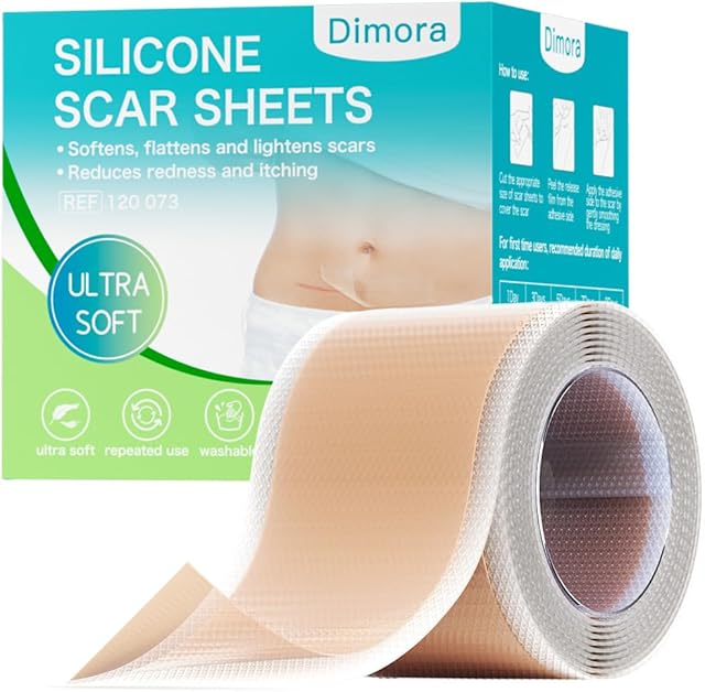 Dimora Waterproof Silicone Scar Sheets - Medical Grade Hypoallergenic Silicone Scar Tape (16?x60" Roll), Ultra-soft Scar Removal Treatment for Surgical Scars, C Section, Tummy Tuck, Keloid Treatment