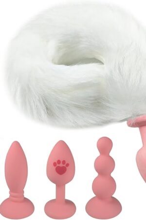Fox Tail Anal Butt Plug with 3 Replaceable Anal Plugs Silicone Butt Plugs Anal Sex Trainer Cute Sexy Pink Sex Fox Tail Anal Sex Toys for Beginner Women Men Couple Cosplay Anal Tail Sex Toys YLMXHFC