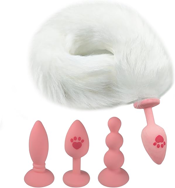 Fox Tail Anal Butt Plug with 3 Replaceable Anal Plugs Silicone Butt Plugs Anal Sex Trainer Cute Sexy Pink Sex Fox Tail Anal Sex Toys for Beginner Women Men Couple Cosplay Anal Tail Sex Toys YLMXHFC