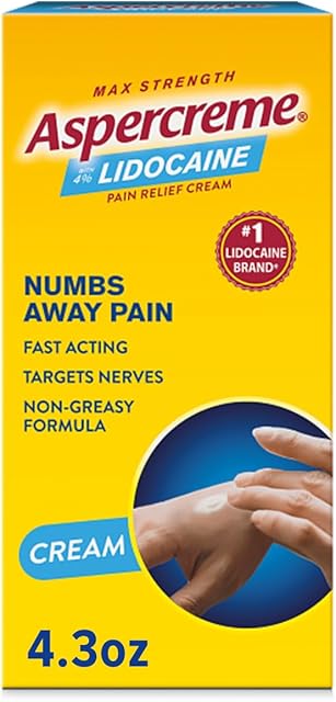 Aspercreme Lidocaine Pain Relief Cream Soothes Aggravated Nerves, Numbing Topical Analgesic with Max-Strength 4% Lidocaine & Moisturizing Aloe, 43 Oz