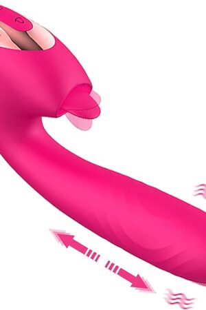 3 in 1 Thrusting Clitoral Stimulator, G Spot Tongue Licking Rabbit Dildo Vibrator with 10 Flapping & 10 Telescopic Speeds Vagina Stimulation Rechargeable Adult Sex Toys for Women & Couples