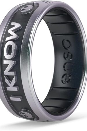 Enso Rings Star Wars Silicone Ring - Comfortable and Flexible Design - I Know You (English) - Icy Silver/Black Pearl - Size 10