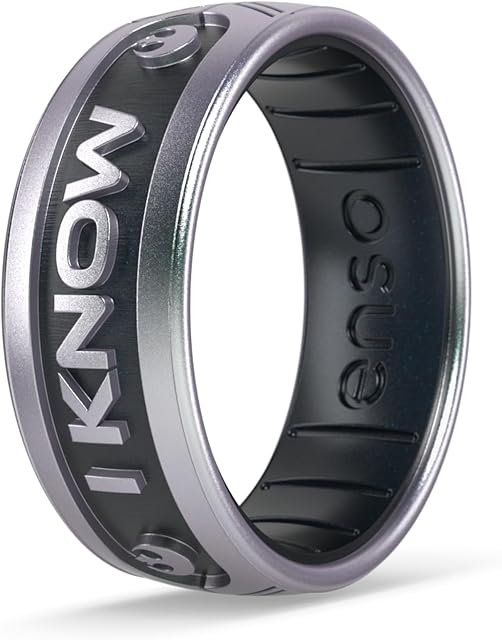 Enso Rings Star Wars Silicone Ring - Comfortable and Flexible Design - I Know You (English) - Icy Silver/Black Pearl - Size 10