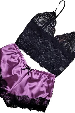 Women Pajamas Set Cami Sleepwear Lingerie V Neck Soft PJS Set with Shorts Nightwear Comfortable Loungewear A6