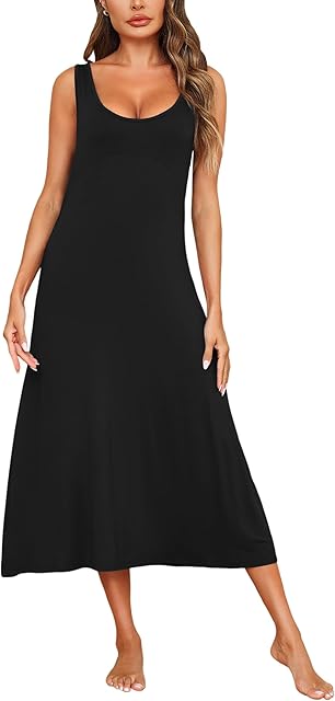 Women Sleeveless Nightgown Sexy Long Nightwear Tank Sleepwear Wide Strap Chemsie Lingerie for Women S-2XL
