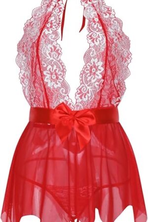 Women Sexy Lingerie Sets Lace Babydoll Outfits 2 Piece Lingerie Sheer Bra with Mini Skirts Naughty Exotic Slutty Set