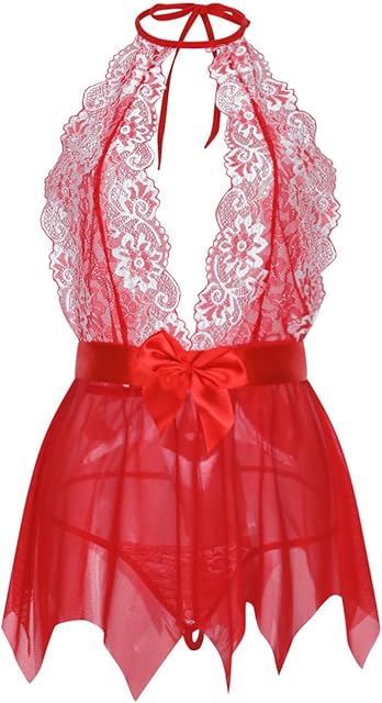 Women Sexy Lingerie Sets Lace Babydoll Outfits 2 Piece Lingerie Sheer Bra with Mini Skirts Naughty Exotic Slutty Set