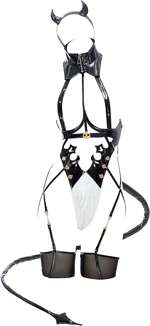 Game Derivative Cosplay Costume Women Sexy Lingerie Bodysuit Black Devil Cutout Combat Robot Outfit with Tail