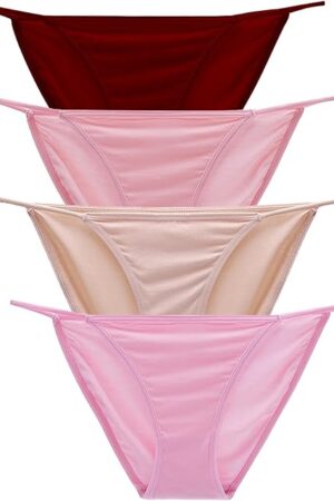 4 Pack Women's String Bikini Panties High Cut Briefs Low Rise Hipster Sexy Cheeky Underwear