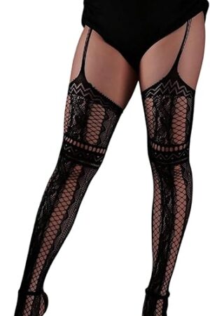 Women's Plus Size Fishnet Tights Sexy Clubwear Suspender Pantyhose Garter Belt Thigh High Stockings