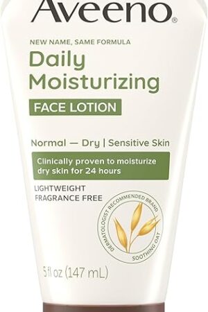 Aveeno Daily Moisturizing Face Lotion with Soothing Prebiotic Oat, Gentle Lotion Nourishes Normal to Dry Skin With Moisture, Facial Lotion for Sensitive Skin, Fragrance-Free, 5 oz