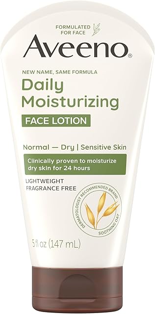 Aveeno Daily Moisturizing Face Lotion with Soothing Prebiotic Oat, Gentle Lotion Nourishes Normal to Dry Skin With Moisture, Facial Lotion for Sensitive Skin, Fragrance-Free, 5 oz