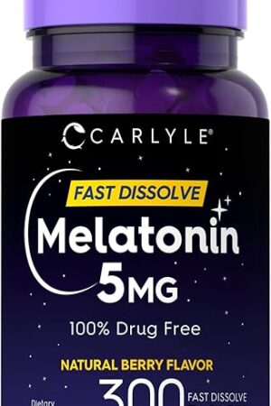 Carlyle Melatonin 5 mg Fast Dissolve 300 Tablets | Berry Flavor | Vegetarian, Non-GMO Supplement