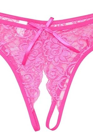 YOLAI Women's Sexy Lace G-Strings Thongs Underpants Open Gusset Panties Low Waist Briefs Erotic Underwear Fashion (Hot Pink, One Size)
