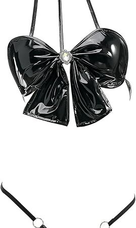 Womens Wet Look Lingerie Leather Bodysuit Sexy Anime Cosplay PU Leather One-Piece Halter Clubwear