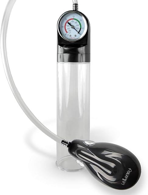 LeLuv eGrip Black Electric Handle Penis Pump Master Gauge Cylinder and Clear Hose