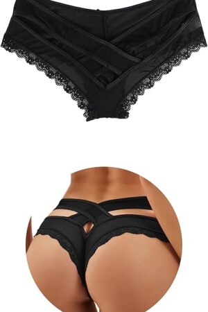 Womens Sexy Cheeky Panties Lace Thongs Hipster Back Crisscross Strappy Underwear Plus Size Bikini Briefs XS-4XL