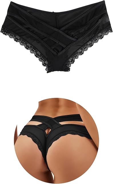 Womens Sexy Cheeky Panties Lace Thongs Hipster Back Crisscross Strappy Underwear Plus Size Bikini Briefs XS-4XL