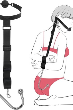 BDSM Sex Bondage Adult Toys - Anal Hook Gag Bondage Couples Toys Mouth to Wrist Restraints Adjustable Handcuffs SM Role Play Toy Games for Couple Foreplay Women Men
