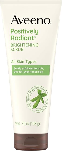 Aveeno Positively Radiant Brightening Face Scrub & Exfoliating Daily Face Wash, Moisture-Rich Soy Extract, Oil-Free, Soap-Free, Hypoallergenic, Non-Comedogenic, Improves Tone & Texture, 7 oz