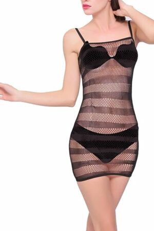 Women's 2024 Spaghetti Strap Fishnet Lingerie Dress Stretch Sexy Bodycon Dress Mesh See Through Slip Mini Dresses