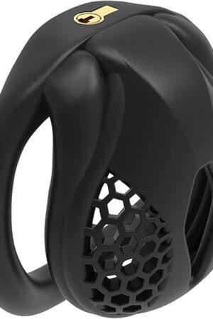 Breathable Honeycomb Penis Cage Set with 4 Flat Rings Small Cock Cages Men Chasity Device Slave Sex Toy Extreme Bondage with Large Urinal Design (Black,Flat-Micro)